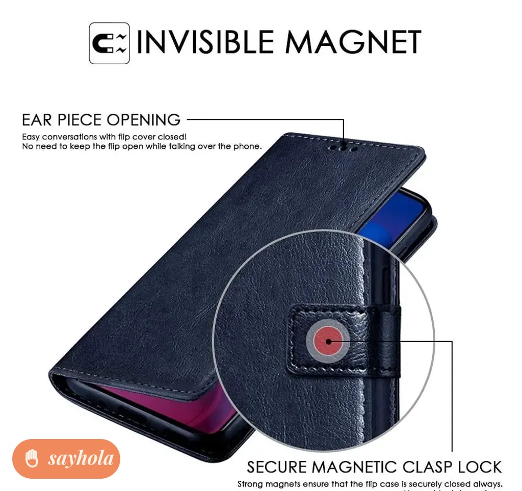 vintage leather flip cover for redmi 9i 9a dark blue