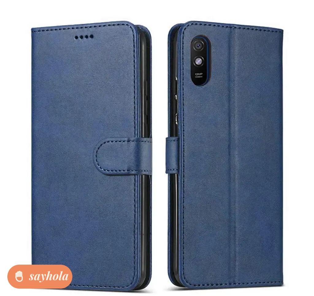 vintage leather flip cover for redmi 9i 9a dark blue