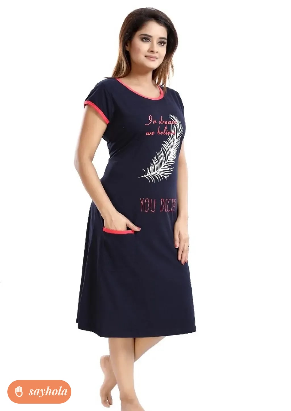 soft knee-length nightdress with short sleeves