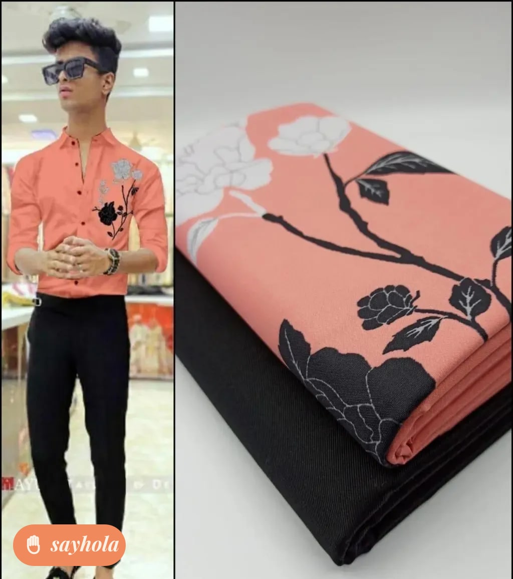 pretty printed polycotton top and cotton blend bottom fabric