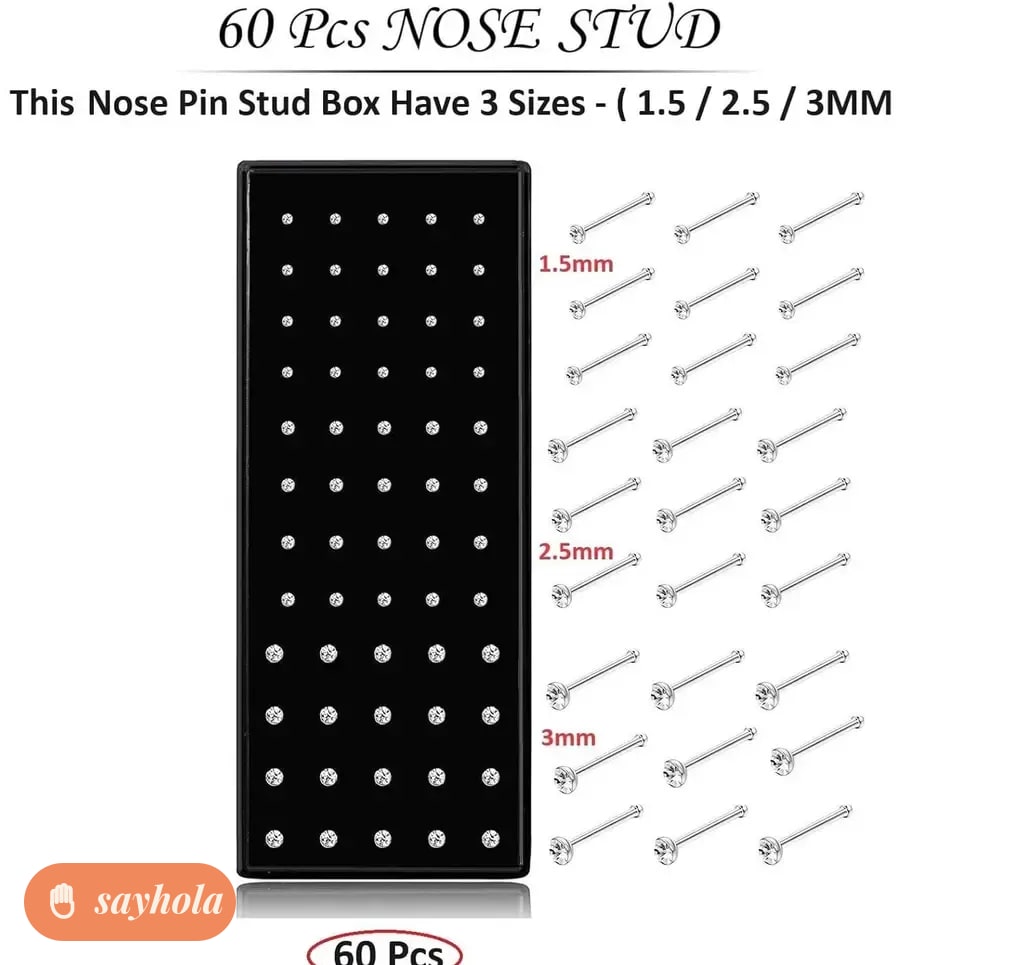 sterling silver white stone nose pins set
