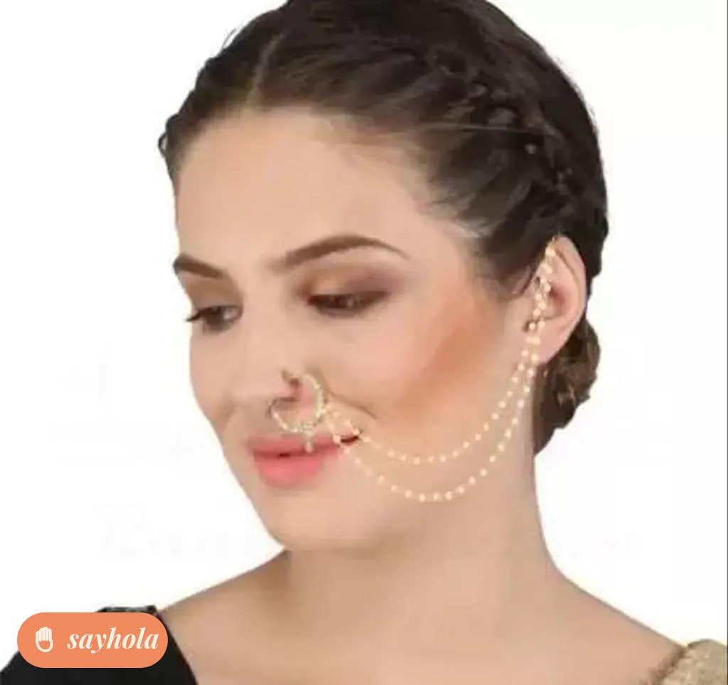 crystal pearl nathiya nosepin with chain