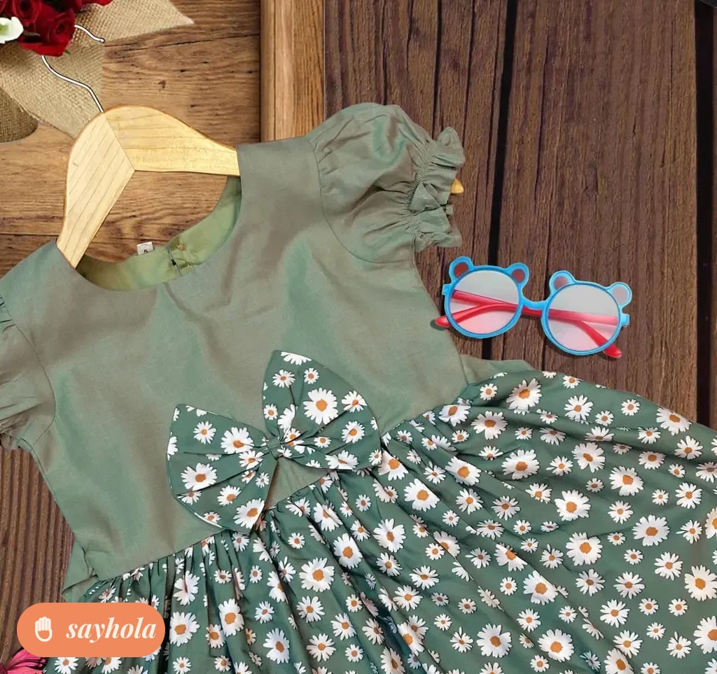 light green baby frock with ribbon detail