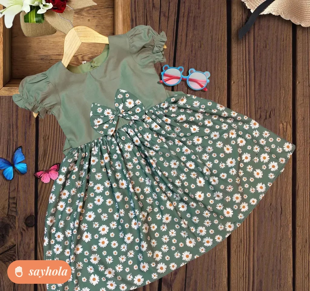 light green baby frock with ribbon detail