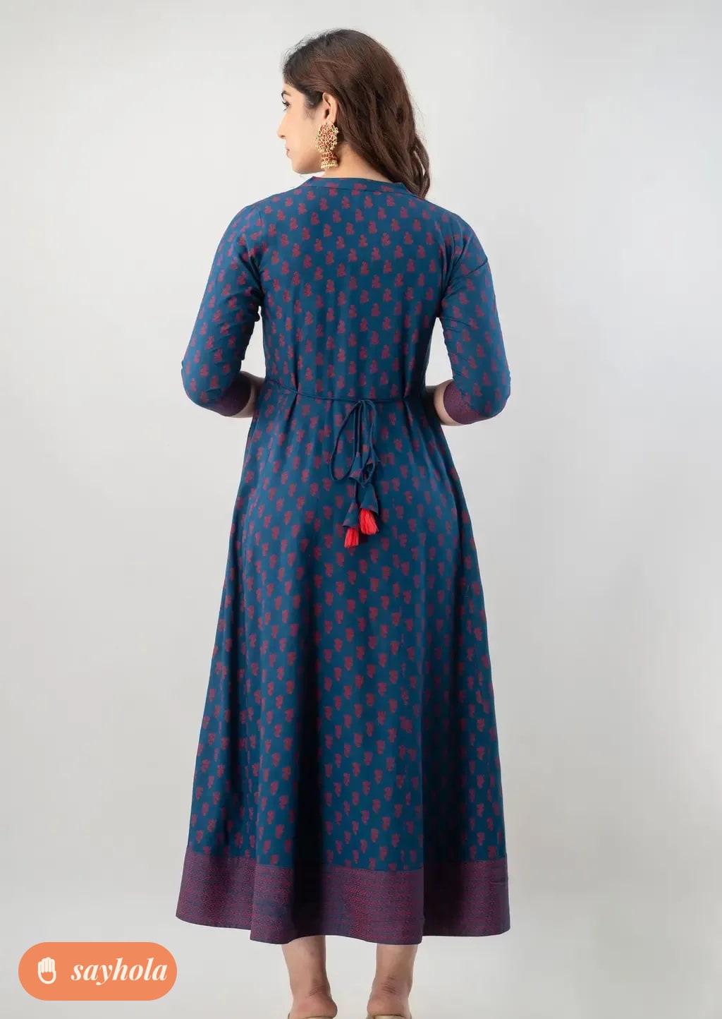 printed rayon anarkali kurta with three-quarter sleeves
