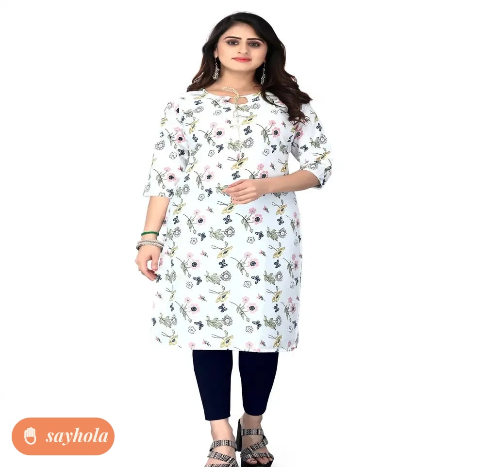 crepe printed kurti with three-quarter sleeves