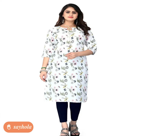 crepe printed kurti with three-quarter sleeves