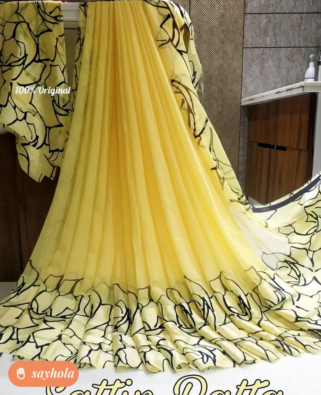 yellow georgette saree with blouse piece