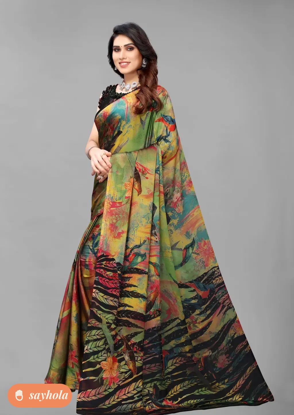 chiffon printed saree with blouse piece