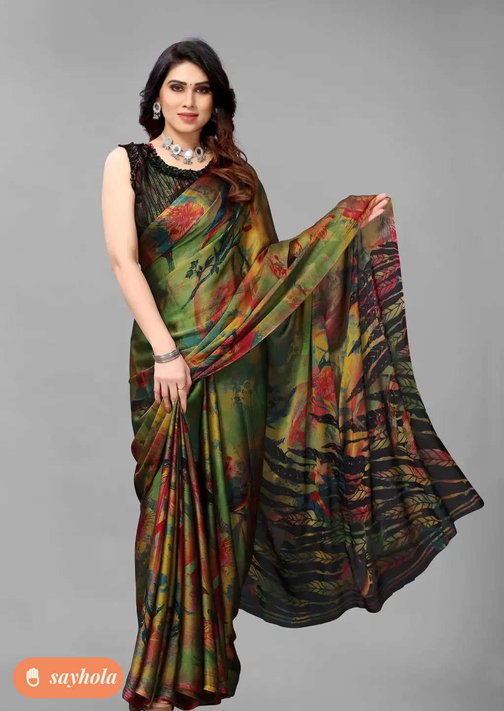 chiffon printed saree with blouse piece