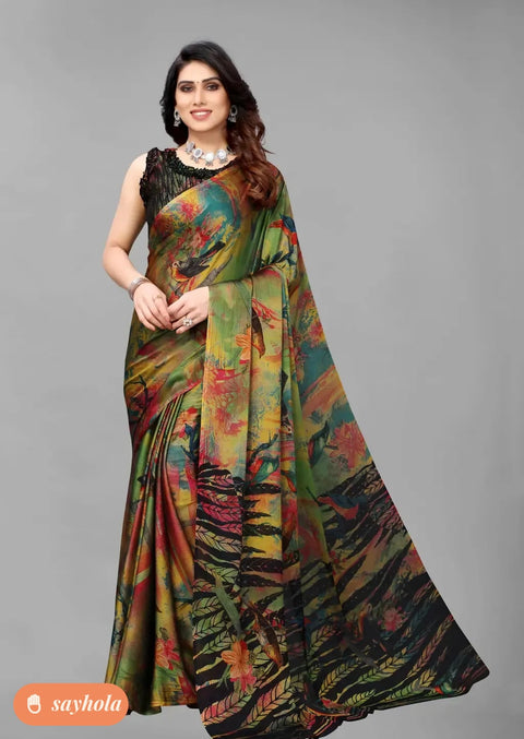 chiffon printed saree with blouse piece