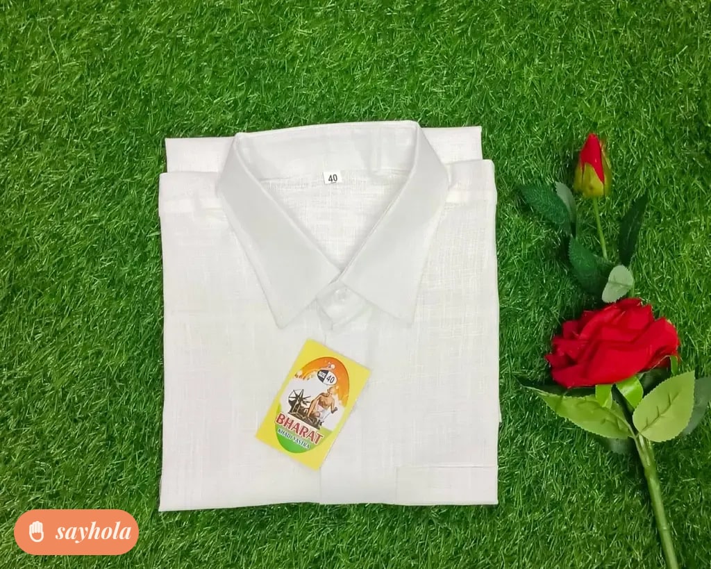 white cotton linen short sleeve shirt for men