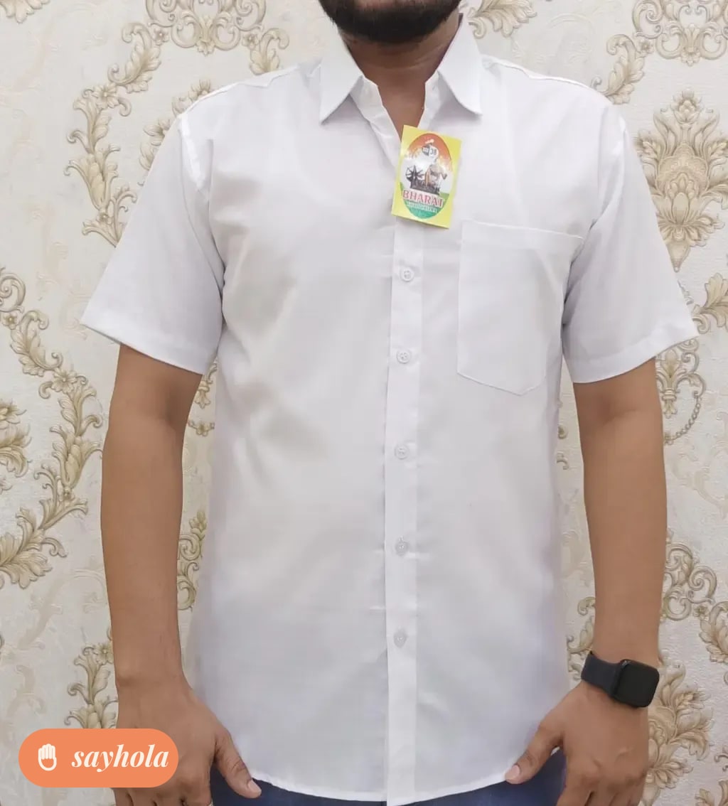 white cotton linen short sleeve shirt for men