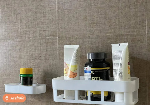 adhesive wall-mounted bathroom and kitchen shelf set