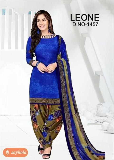 blue abstract printed crepe dress material
