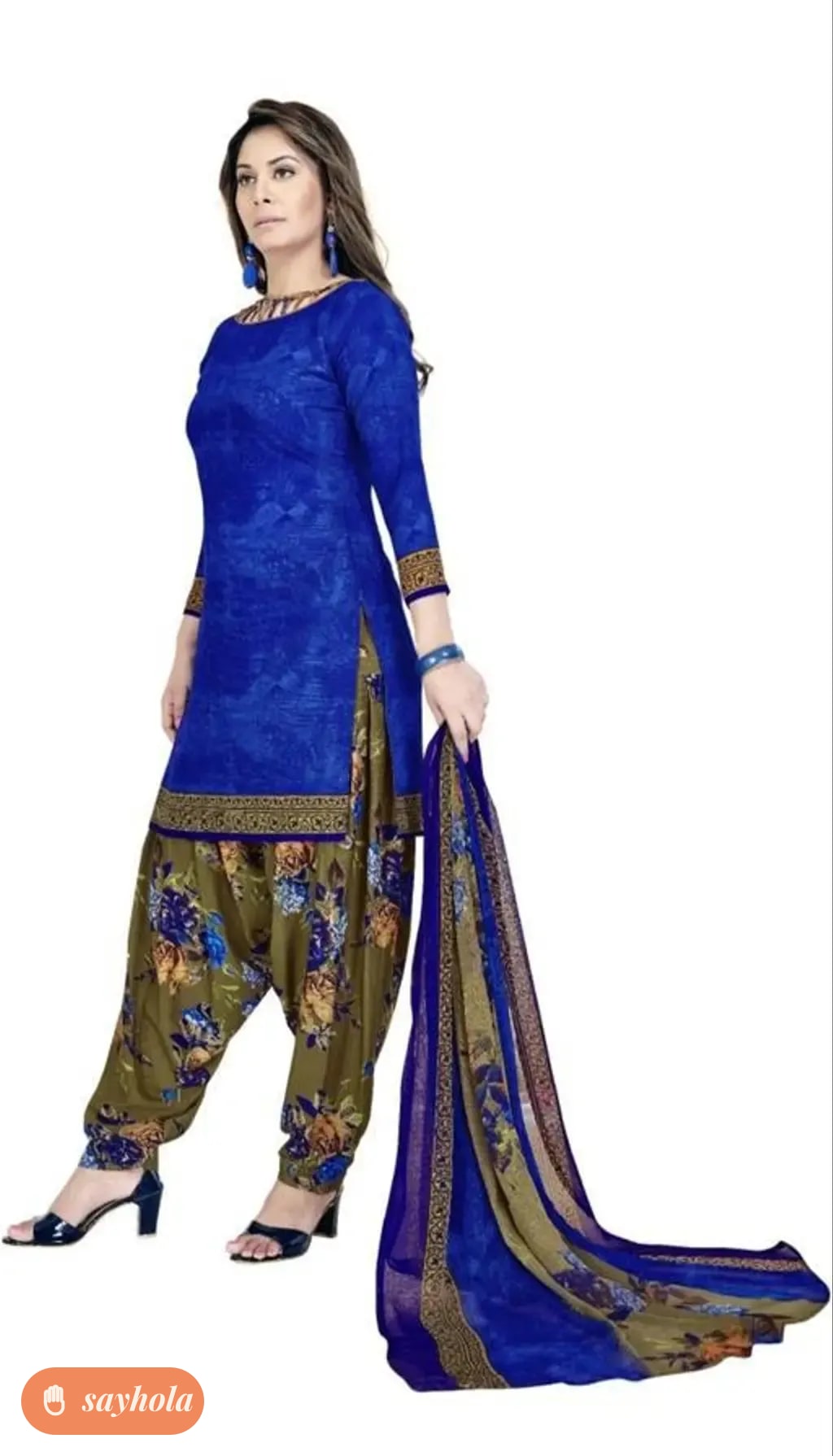 blue abstract printed crepe dress material