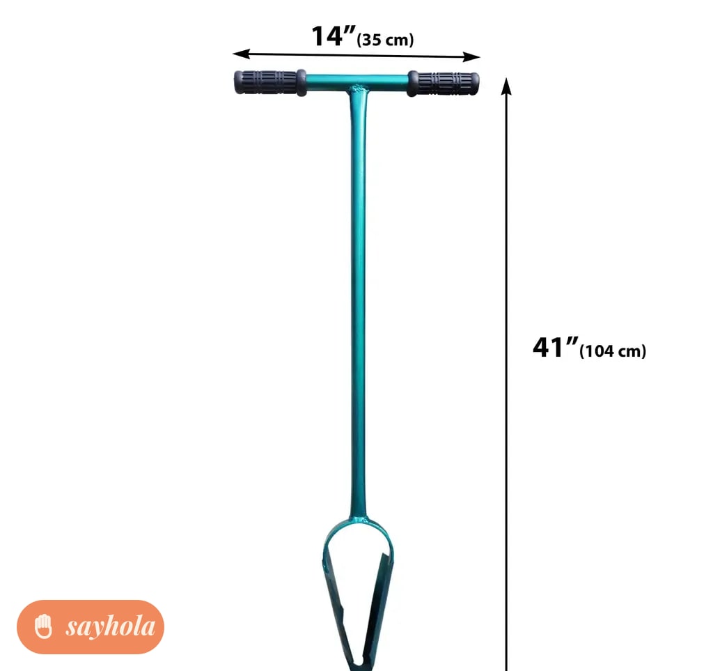 compact teal iron gardening tool