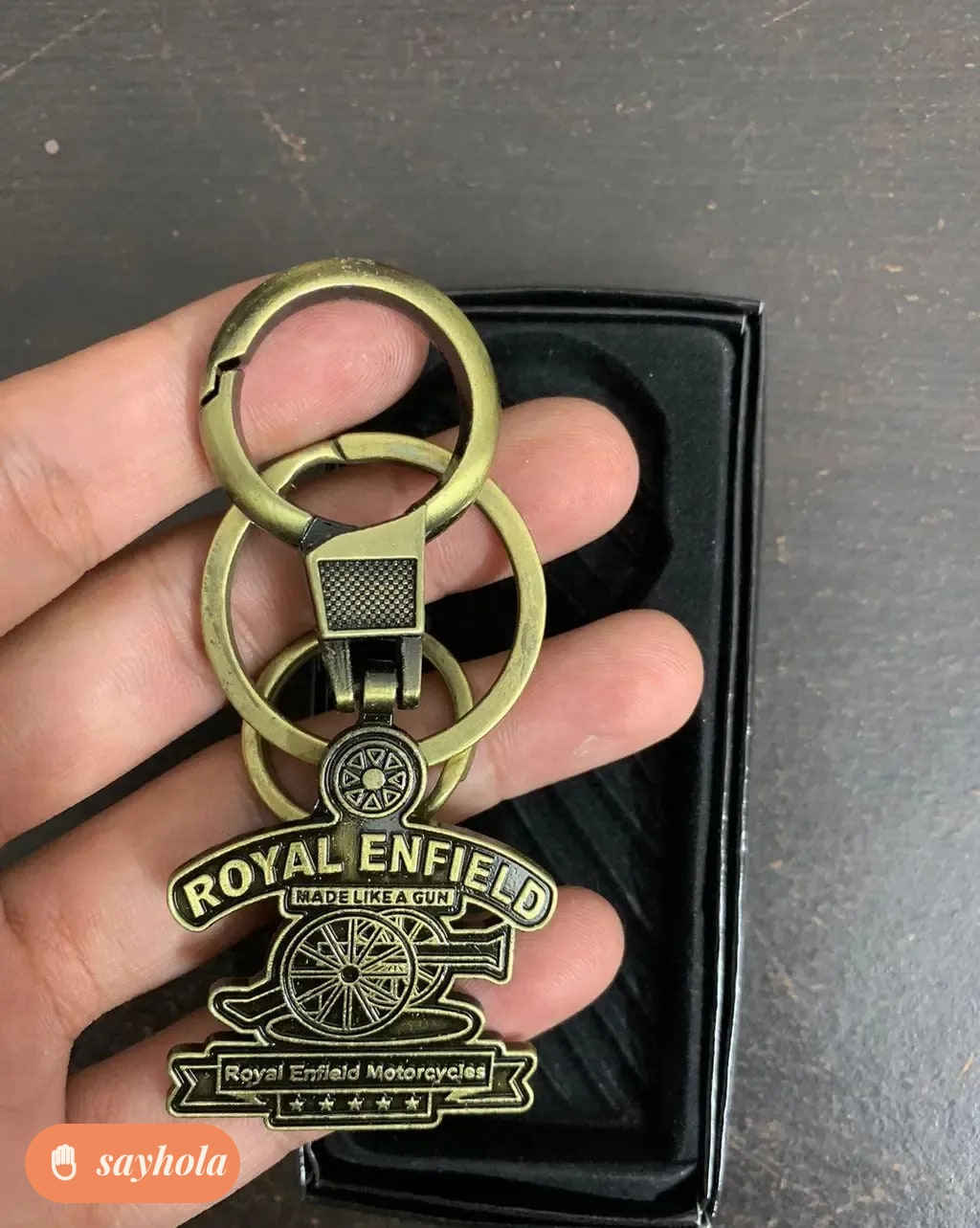 royal enfield gold metal keychain
