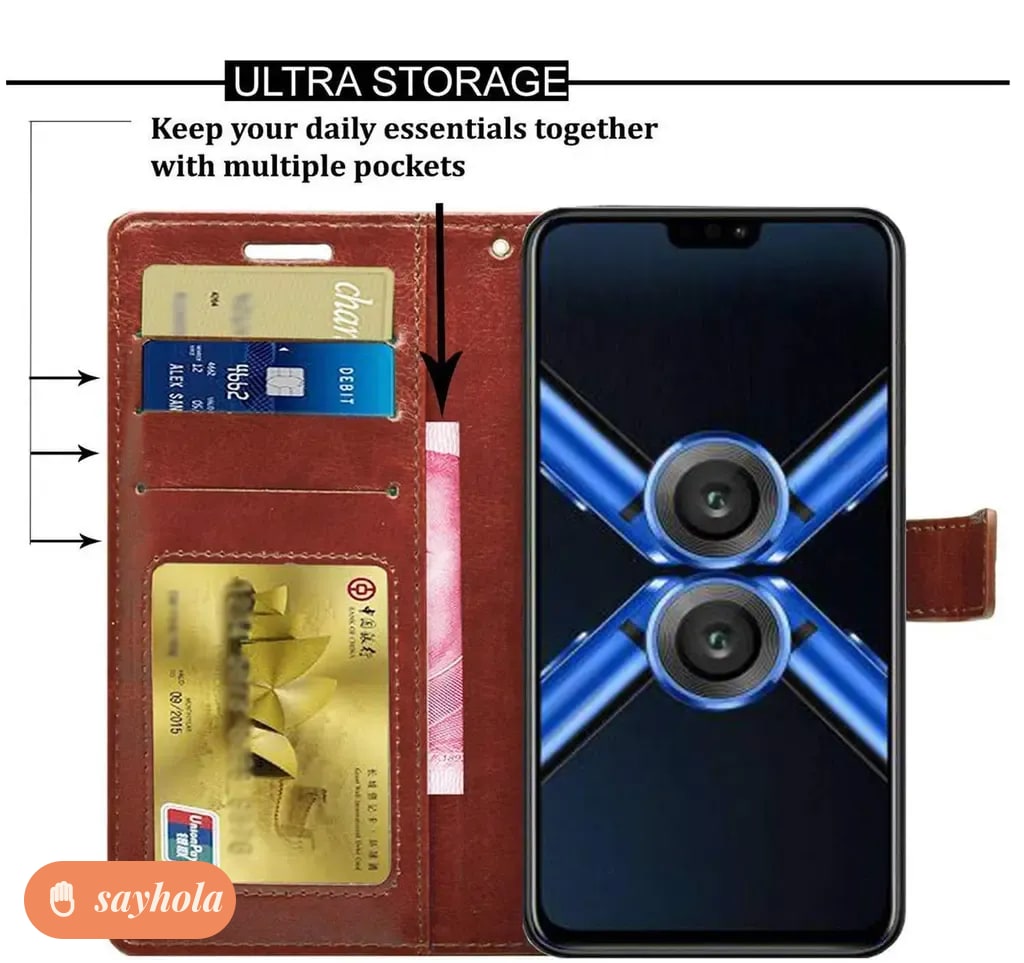leather finish flip cover for oneplus 9r in brown