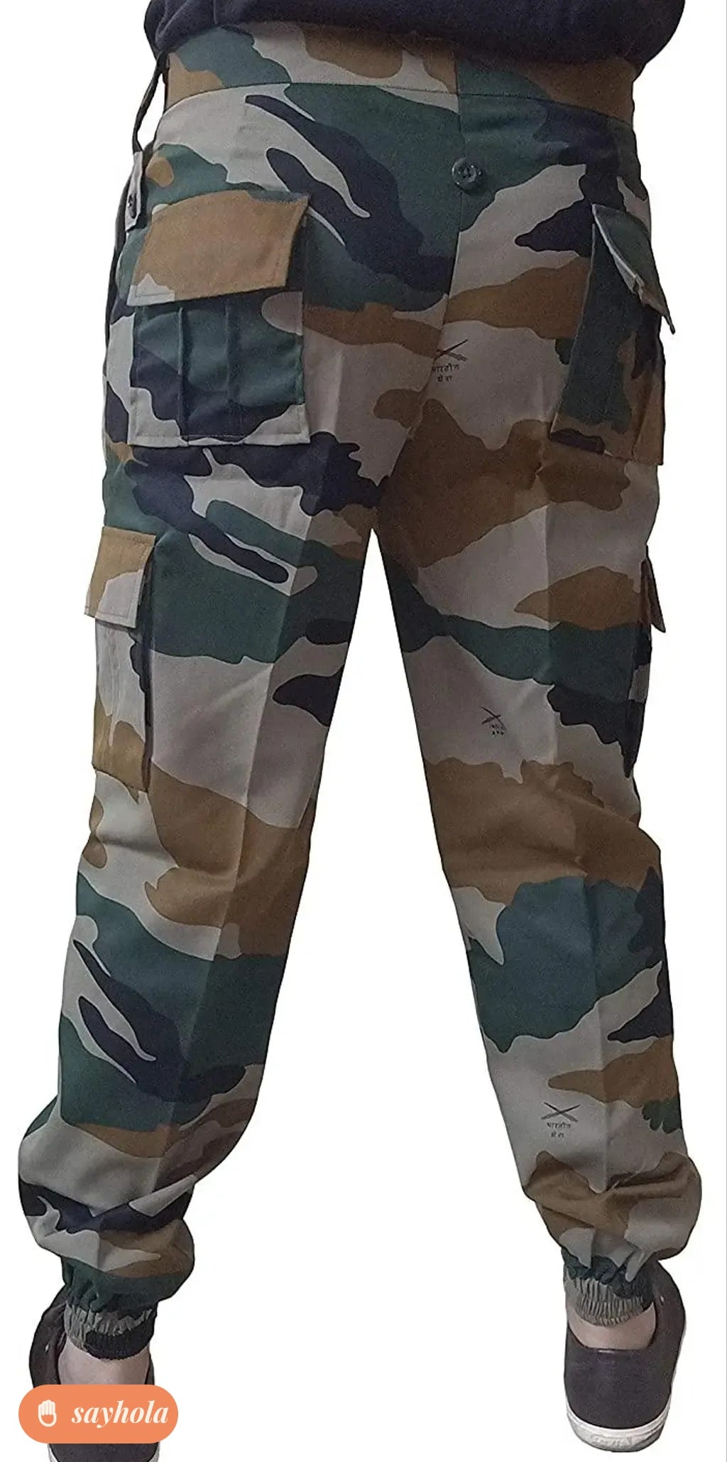 cotton cargo trousers with army camouflage