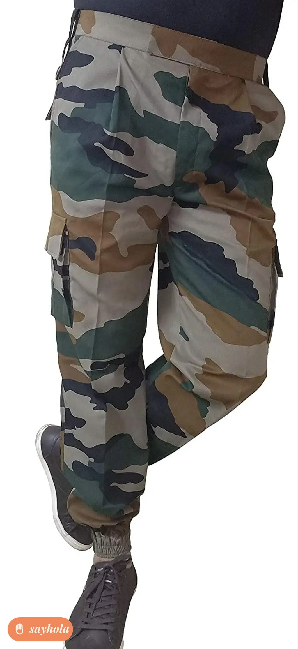 cotton cargo trousers with army camouflage