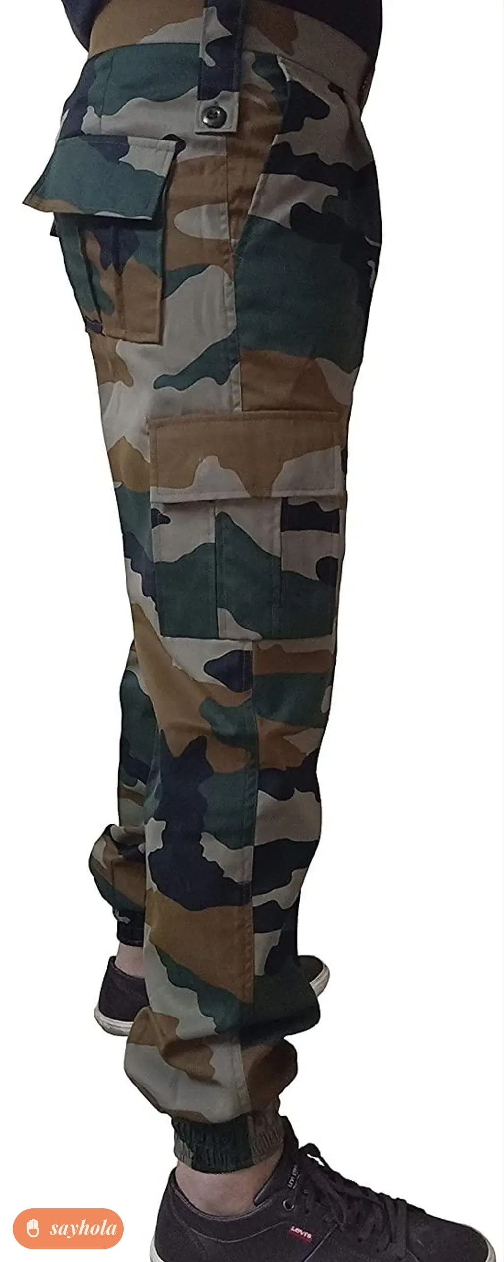 cotton cargo trousers with army camouflage