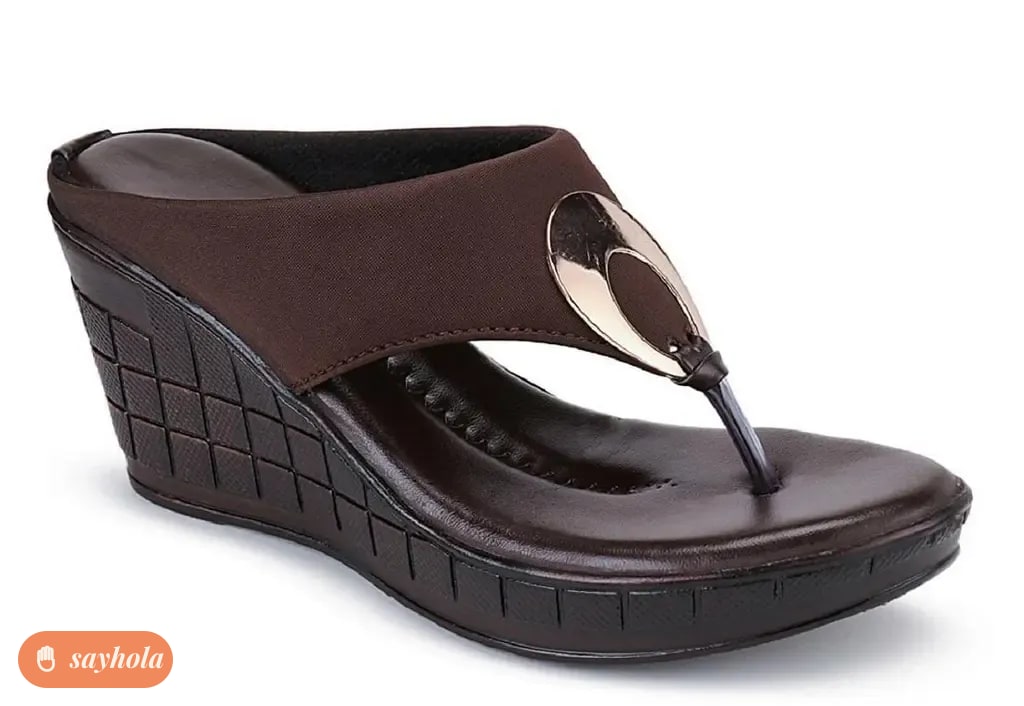 patent leather women wedges with perforated design