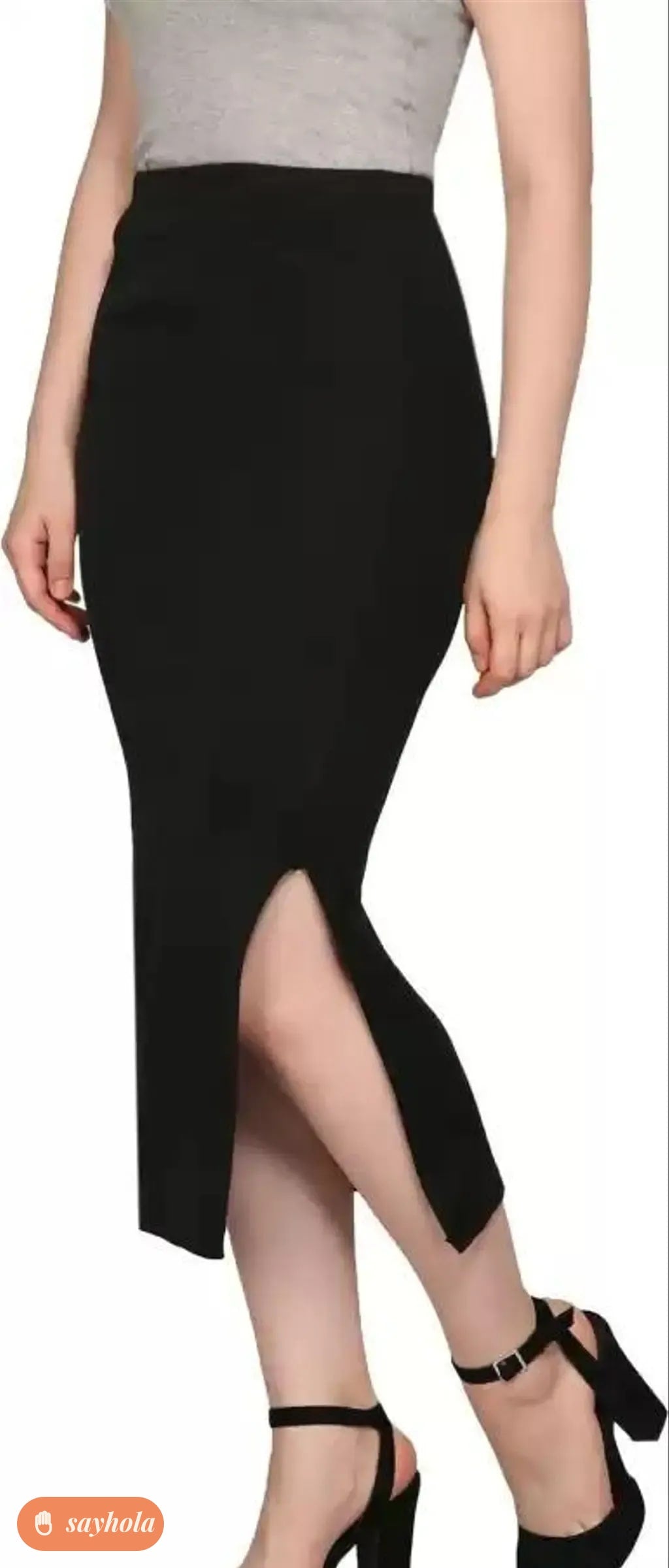 women's black cotton blend pencil skirt