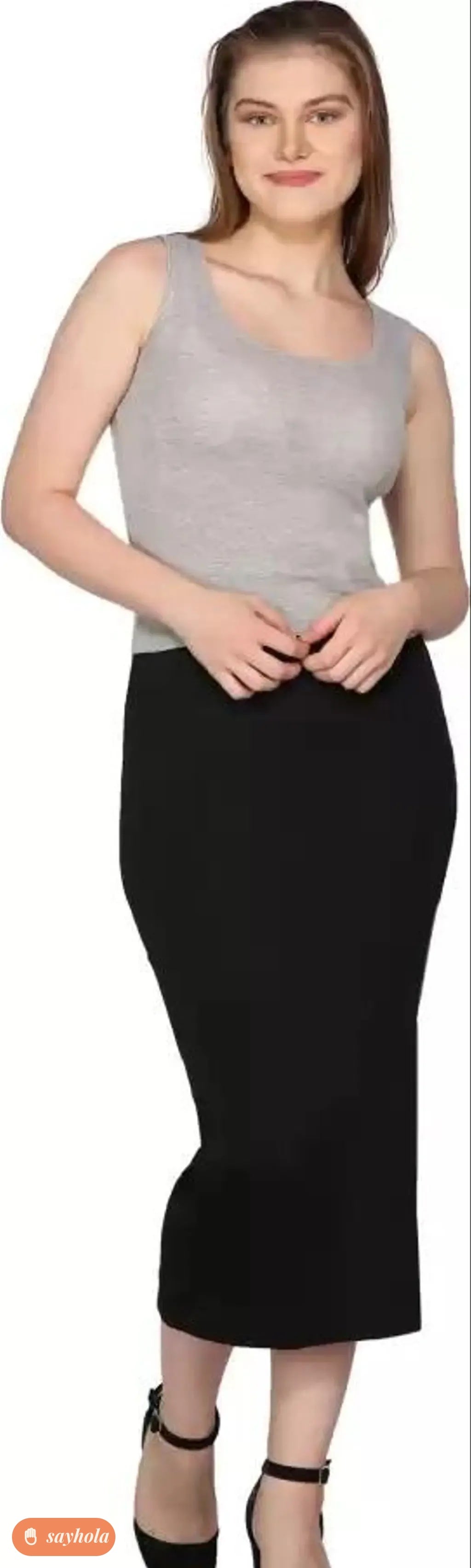 women's black cotton blend pencil skirt