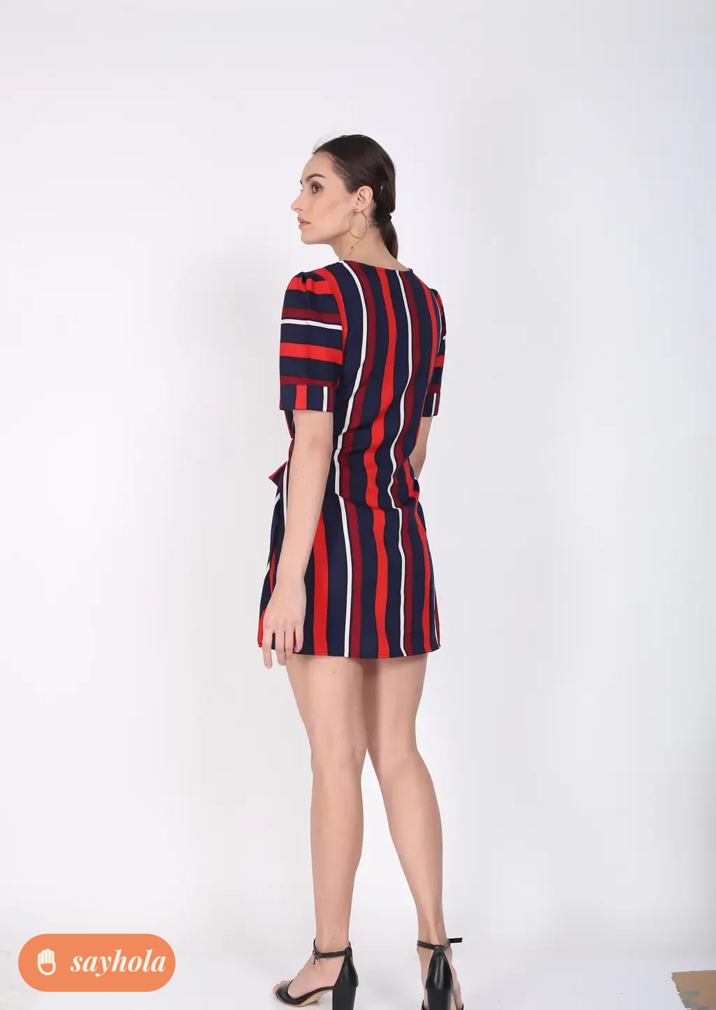 striped crepe dress with long sleeves