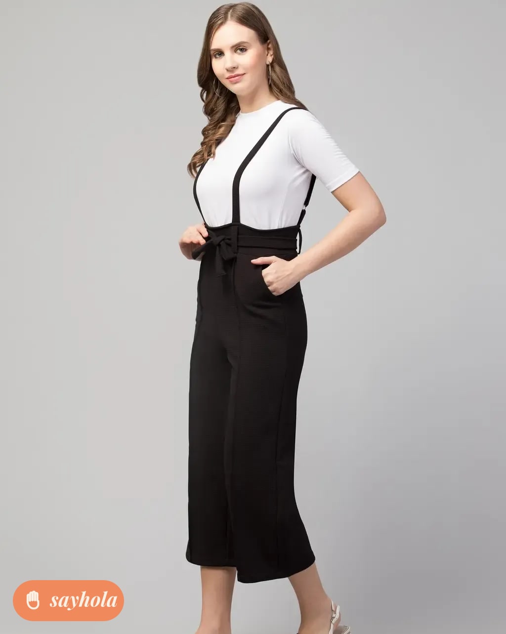 black dungaree with white tee set