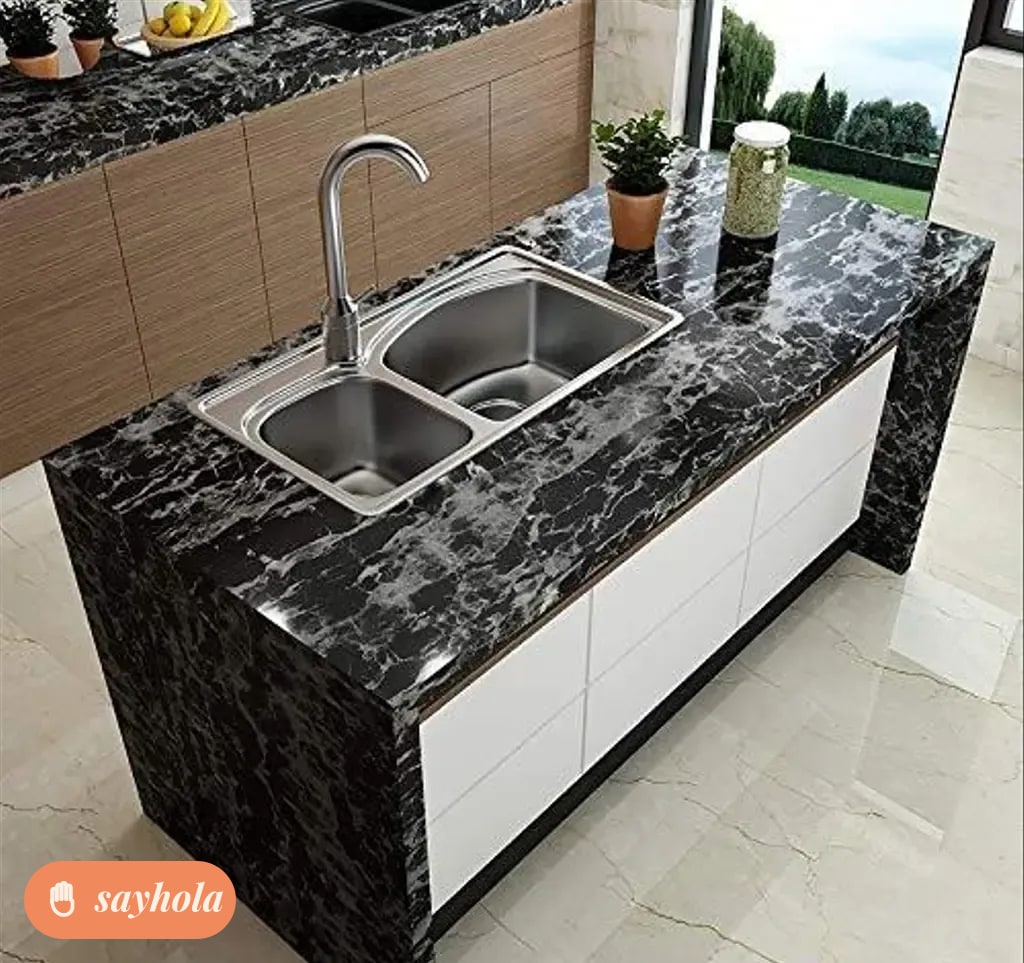 black marble peel and stick kitchen wallpaper