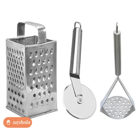 stainless steel 4 in 1 grater slicer pizza cutter potato masher
