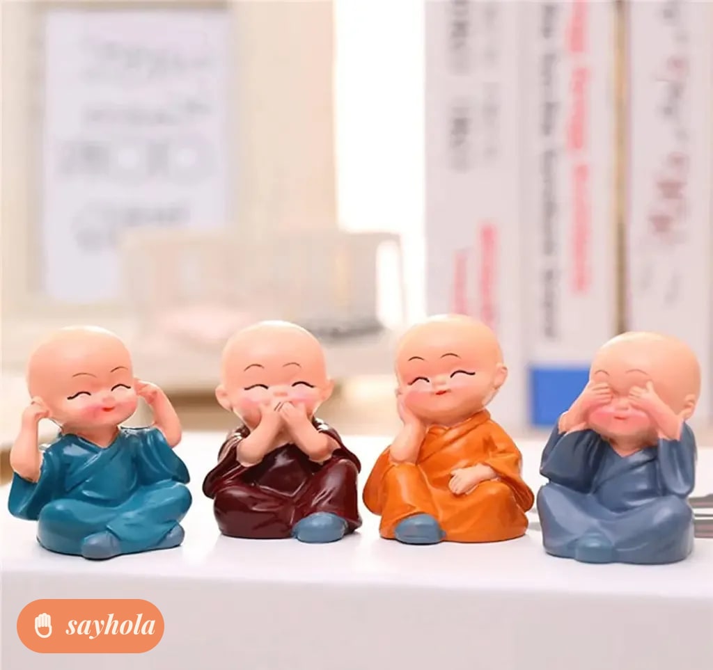set of 4 little monk figurines for home and car