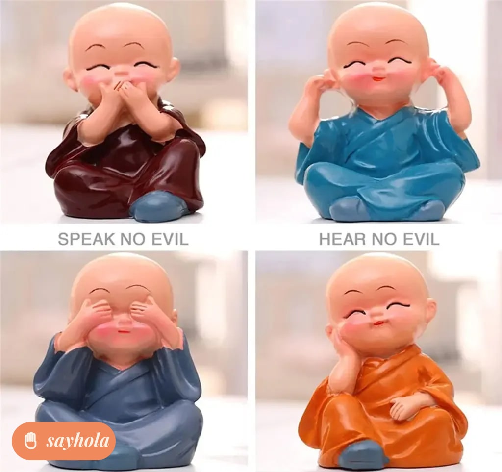 set of 4 little monk figurines for home and car