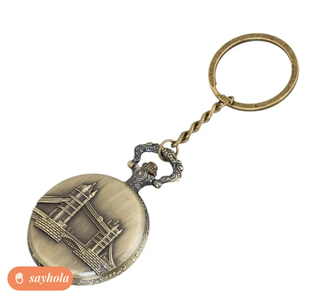 tower bridge london vintage-inspired pocket watch keychain