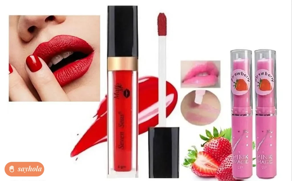 matte red liquid lipstick with pink lip balm