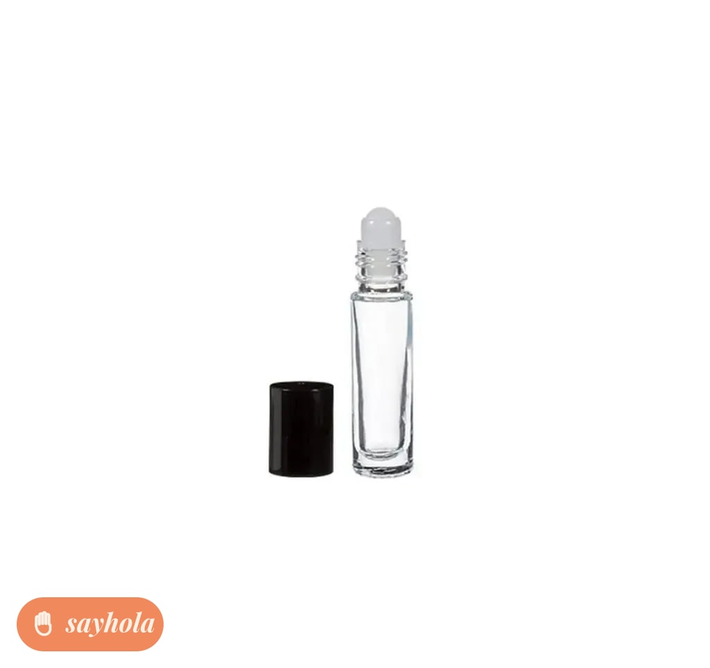 set of 9 glass roll on bottles with black caps