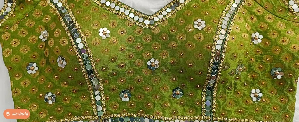 mirror work georgette blouse with open back