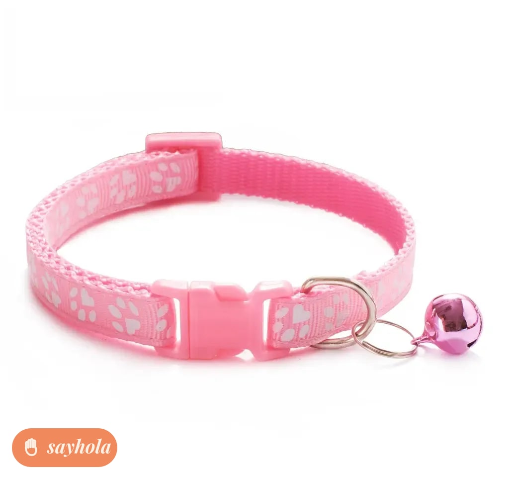 soft adjustable cat collar with bell in pink
