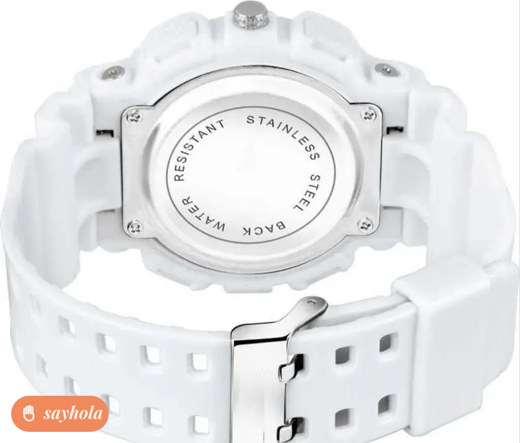 skylark white and gold digital sports watch
