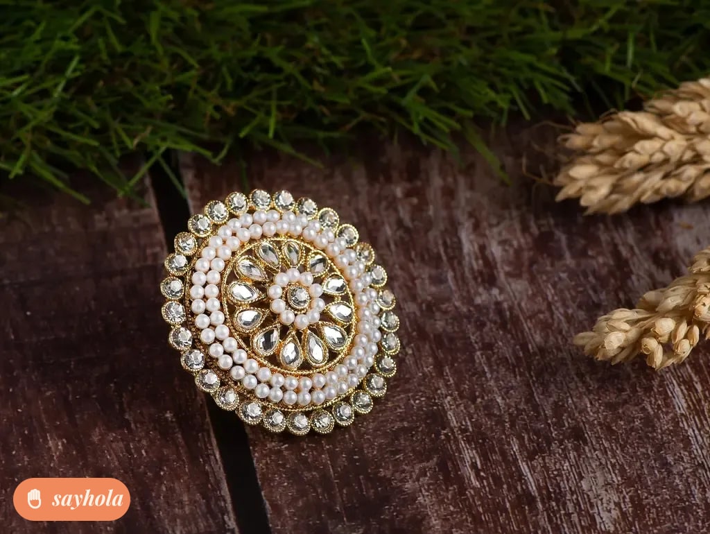 gold plated ring with artificial stones