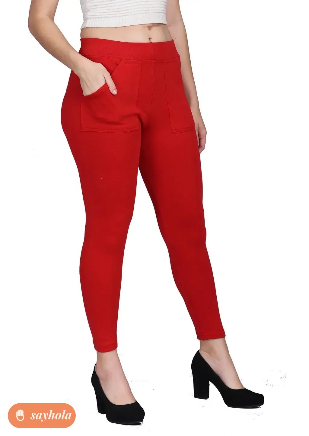 women's cotton blend high waist jeggings with pockets