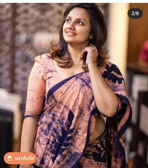 pure cotton mulmul saree with hand block bagru print