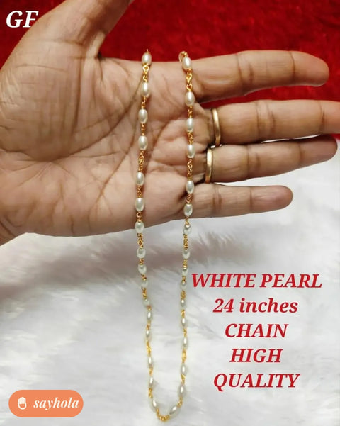 oval pearl chain with micro gold polish