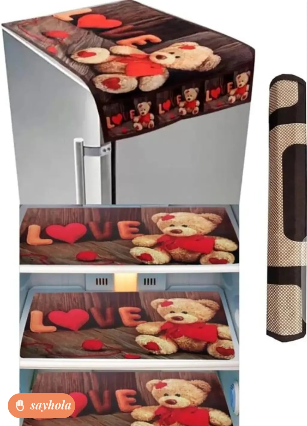 cotton fridge top cover with handle and mats set