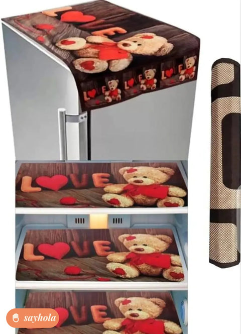 cotton fridge top cover with handle and mats set
