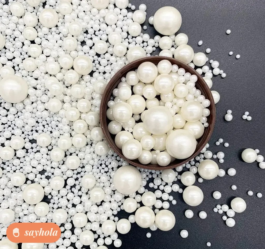 white metallic sugar pearls edible cake decoration