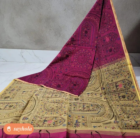 cotton silk madhubani print saree with blouse piece