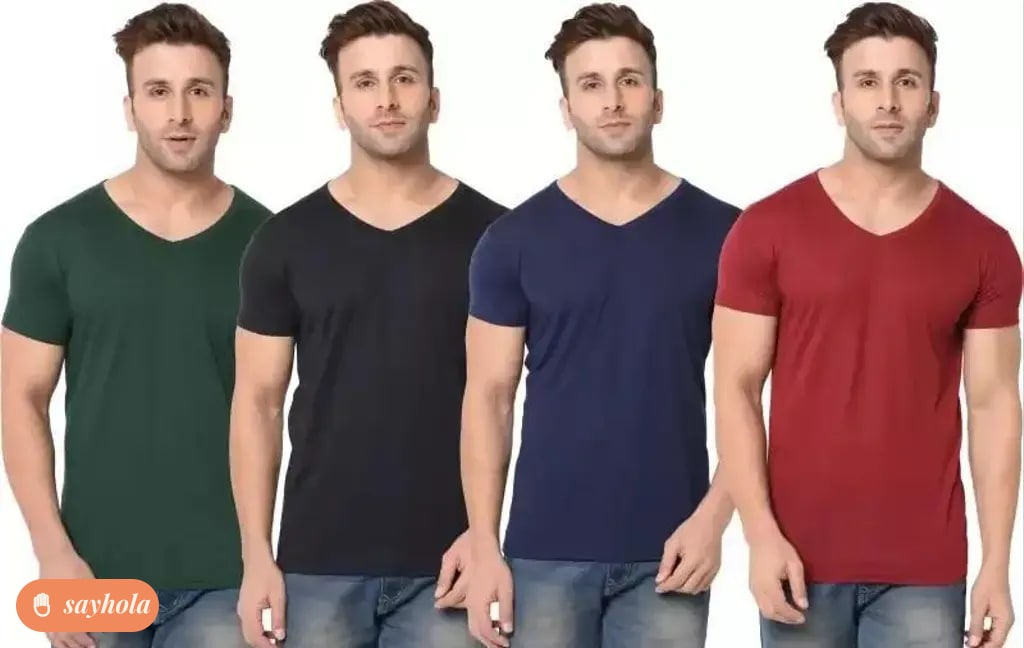 men's v neck half sleeve cotton t-shirt